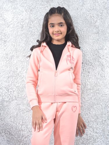 Crimsoune Club Girl's Pink Hooded Neck Knitted Sweatshirt (9-10Y)