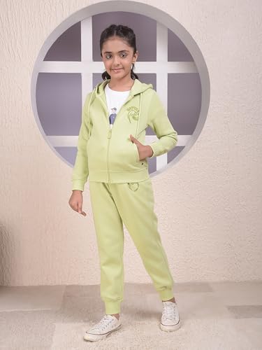 Crimsoune Club Girl's Green Hooded Neck Sweatshirt (9-10Y)