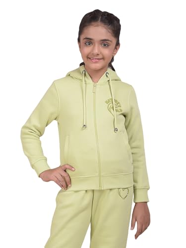 Crimsoune Club Girl's Green Hooded Neck Sweatshirt (9-10Y)