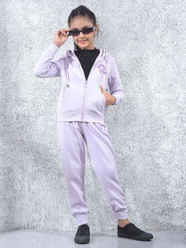 Crimsoune Club Girl's Purple Hooded Neck Knitted Sweatshirt (9-10Y)