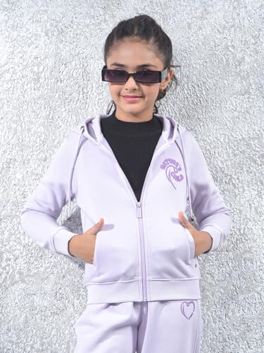 Crimsoune Club Girl's Purple Hooded Neck Knitted Sweatshirt (9-10Y)