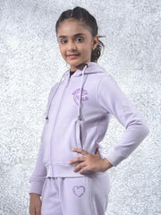 Crimsoune Club Girl's Purple Hooded Neck Knitted Sweatshirt (9-10Y)