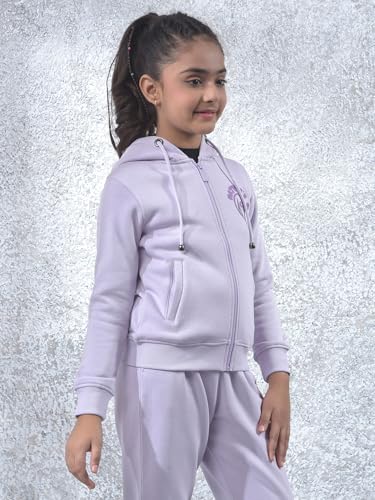 Crimsoune Club Girl's Purple Hooded Neck Knitted Sweatshirt (9-10Y)