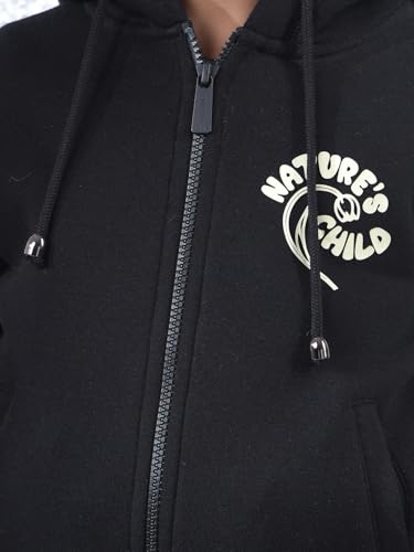 Crimsoune Club Girl's Black Hooded Neck Knitted Sweatshirt (9-10Y)