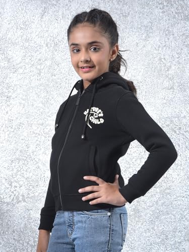Crimsoune Club Girl's Black Hooded Neck Knitted Sweatshirt (9-10Y)