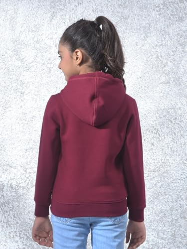 Crimsoune Club Girl's Wine Graphic Print Hooded Neck Knitted Sweatshirt (11-12Y)