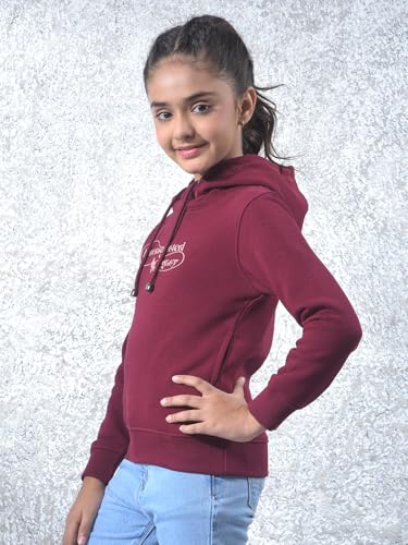 Crimsoune Club Girl's Wine Graphic Print Hooded Neck Knitted Sweatshirt (11-12Y)