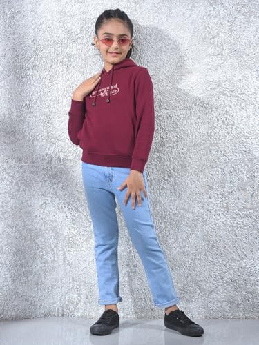 Crimsoune Club Girl's Wine Graphic Print Hooded Neck Knitted Sweatshirt (11-12Y)