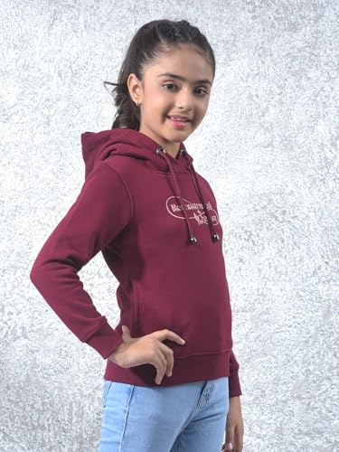 Crimsoune Club Girl's Wine Graphic Print Hooded Neck Knitted Sweatshirt (11-12Y)