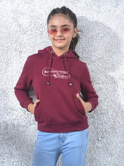 Crimsoune Club Girl's Wine Graphic Print Hooded Neck Knitted Sweatshirt (11-12Y)