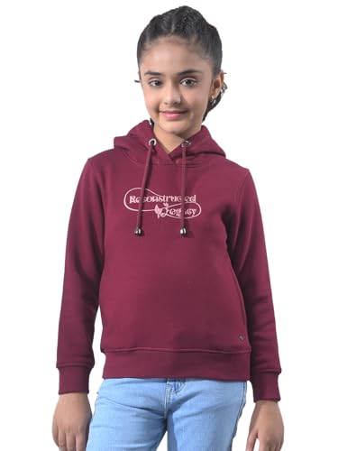 Crimsoune Club Girl's Wine Graphic Print Hooded Neck Knitted Sweatshirt (11-12Y)