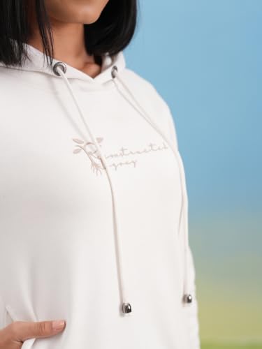 Crimsoune Club Women's White Graphic Print Hooded Neck Sweatshirt