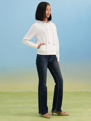 Crimsoune Club Women's White Graphic Print Hooded Neck Sweatshirt