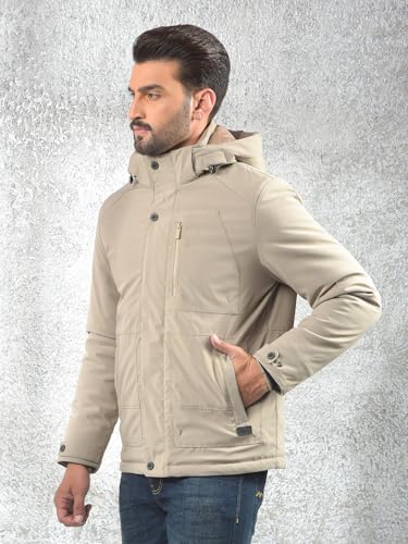 Crimsoune Club Men's Beige Hooded Neck Puffer Jacket