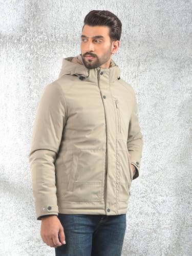 Crimsoune Club Men's Beige Hooded Neck Puffer Jacket