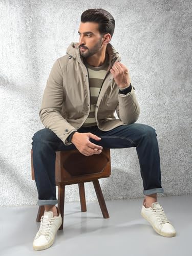 Crimsoune Club Men's Beige Hooded Neck Puffer Jacket