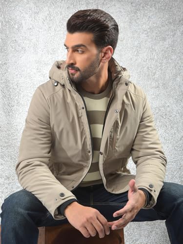 Crimsoune Club Men's Beige Hooded Neck Puffer Jacket