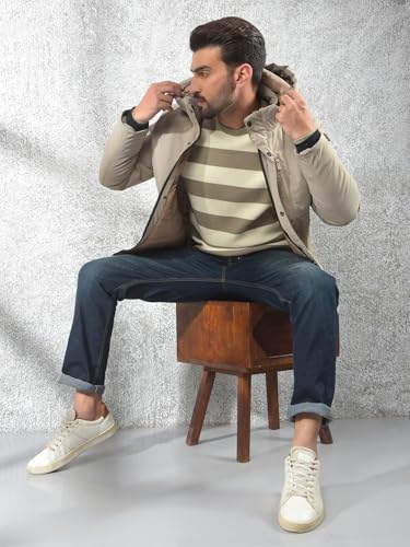 Crimsoune Club Men's Beige Hooded Neck Puffer Jacket