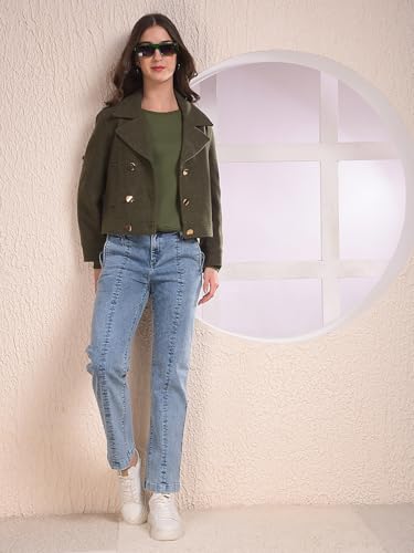 Crimsoune Club Women's Olive Notched Lapel Double-Breasted Coat