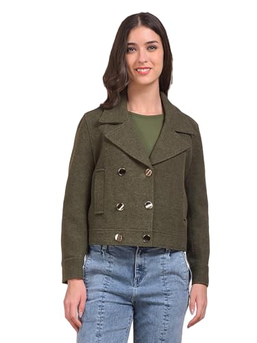 Crimsoune Club Women's Olive Notched Lapel Double-Breasted Coat