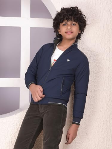 Crimsoune Club Boy's Navy Blue High Neck Reversible Jacket (15-16Y)