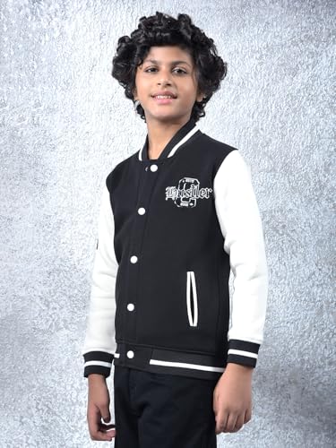 Crimsoune Club Boy's Black Color-Block Varsity Jacket (11-12Y)
