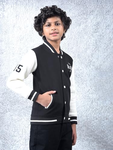 Crimsoune Club Boy's Black Color-Block Varsity Jacket (11-12Y)