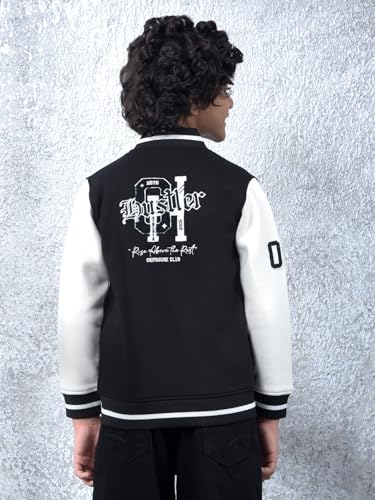 Crimsoune Club Boy's Black Color-Block Varsity Jacket (11-12Y)