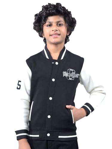 Crimsoune Club Boy's Black Color-Block Varsity Jacket (11-12Y)