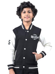 Crimsoune Club Boy's Black Color-Block Varsity Jacket (11-12Y)