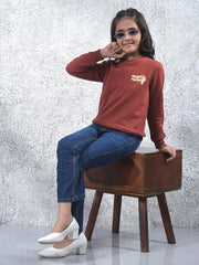 Crimsoune Club Girl's Red Knitted Sweatshirt (9-10Y)