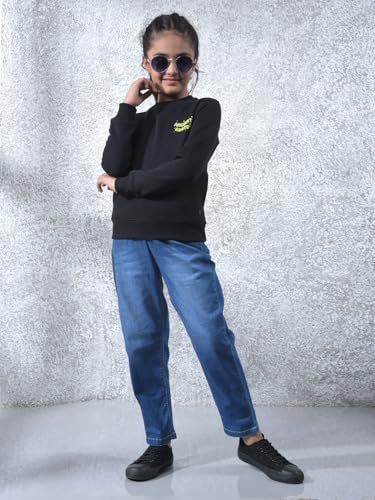 Crimsoune Club Girl's Black Knitted Sweatshirt (13-14Y)