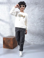 Crimsoune Club Boy's Cream Embellished Sweatshirt (5-6Y)