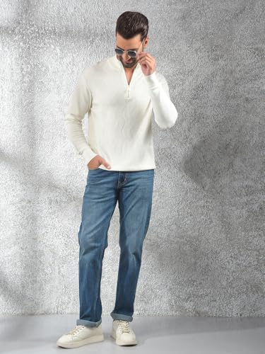 Crimsoune Club Men's Off White Jacquard 100% Cotton Sweater (M)