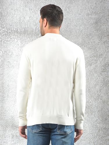 Crimsoune Club Men's Off White Jacquard 100% Cotton Sweater (M)