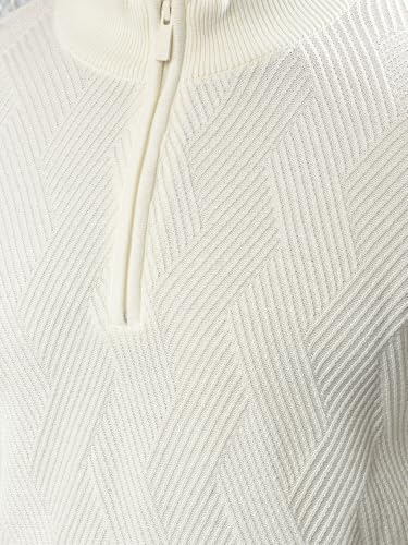 Crimsoune Club Men's Off White Jacquard 100% Cotton Sweater (M)