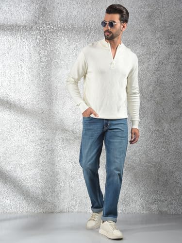 Crimsoune Club Men's Off White Jacquard 100% Cotton Sweater (M)