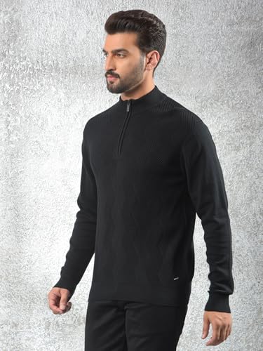 Crimsoune Club Men's Black Jacquard 100% Cotton Sweater (M)