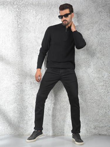 Crimsoune Club Men's Black Jacquard 100% Cotton Sweater (M)