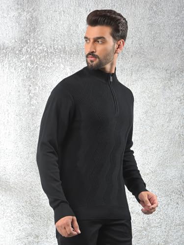 Crimsoune Club Men's Black Jacquard 100% Cotton Sweater (M)