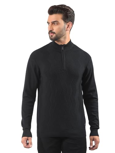 Crimsoune Club Men's Black Jacquard 100% Cotton Sweater (M)