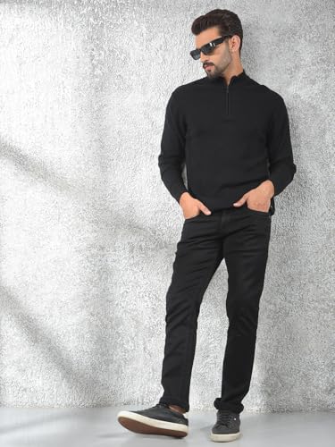 Crimsoune Club Men's Black Jacquard 100% Cotton Sweater (M)