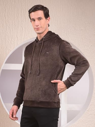 Crimsoune Club Men's Brown Jacquard Hooded Neck Sweatshirt (XXXL)
