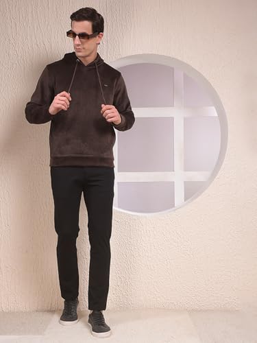 Crimsoune Club Men's Brown Jacquard Hooded Neck Sweatshirt (XXXL)