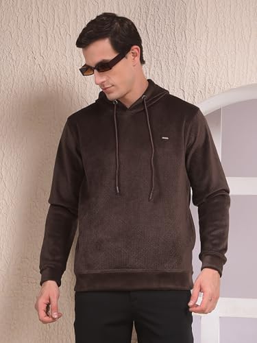Crimsoune Club Men's Brown Jacquard Hooded Neck Sweatshirt (XXXL)