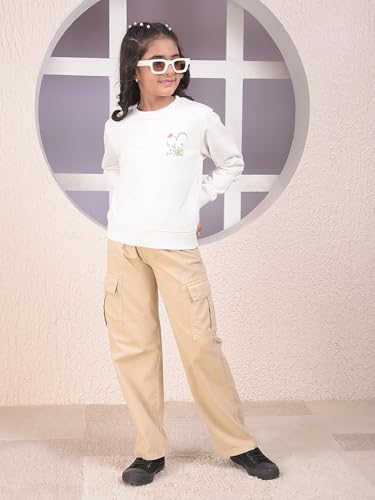 Crimsoune Club Girl's White Graphic Print Sweatshirt (9-10Y)