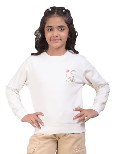 Crimsoune Club Girl's White Graphic Print Sweatshirt (9-10Y)