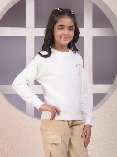 Crimsoune Club Girl's White Graphic Print Sweatshirt (9-10Y)