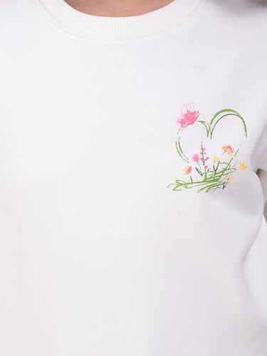 Crimsoune Club Girl's White Graphic Print Sweatshirt (9-10Y)