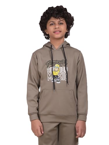 Crimsoune Club Boy's Olive Graphic Print Hooded Neck Sweatshirt (13-14Y)